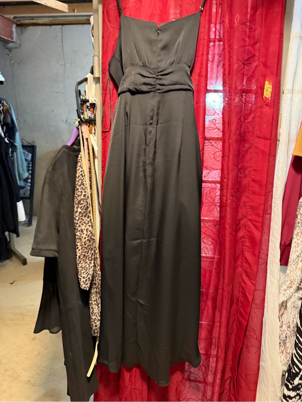 Express Black High-Low Slip Dress with Waist Tie - Picture 7 of 7